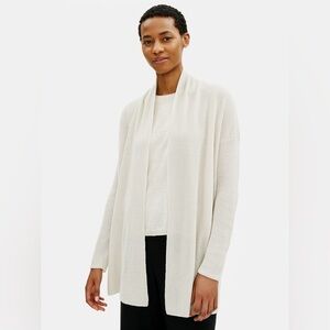 Eileen Fisher $248 Organic Linen Cotton High Collar Cardigan PP Beige Cream Boxy